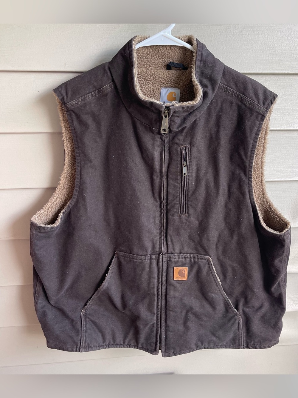 Vintage Carhartt V33 DKB Brown Canvas Sherpa-Lined Vest Men's Size XL